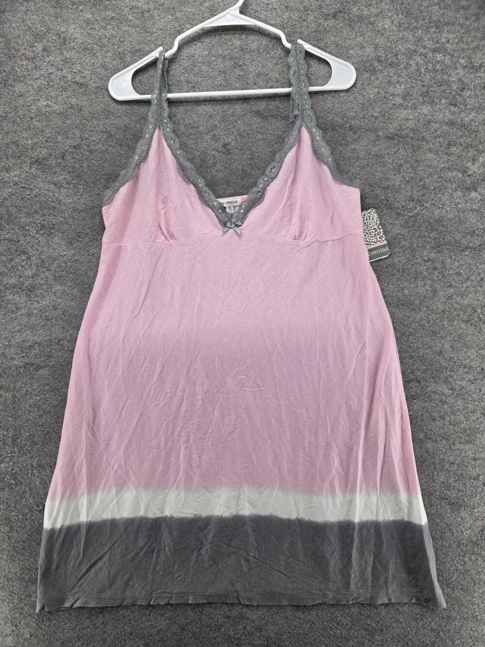 Insomniax Gown Nightgown Womens XL Pink Dip Dye Lace Chemise Sleepwear Bow